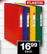 Esselte A4 Plastic Ring Blinder Assorted Colours 