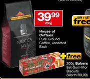 House Of Coffees Pure Ground Coffee, Assorted-250g Each