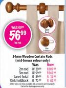 34mm Wooden Curtain Rods-1 mtr