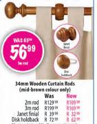 34mm Wooden Curtain Rods-3 mtr