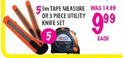 Tape Measure 5m Or Utility Knife Set-3Pcs. -Each