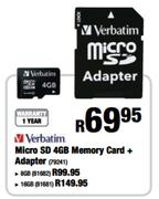 Verbatim Micro SD 4GB Memory Card + Adapter