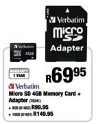 Verbatim Micro SD 8GB Memory Card + Adapter