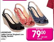 Legend Ladies Canvas Slingback Low Wedge Sandals Sizes:3-8 Per Pair