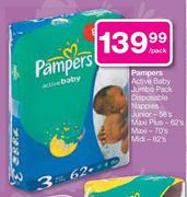 Pampers Active Baby Jumbo Pack Disposable Nappies Junior-58's Per Pack