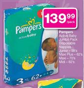 Pampers Active Baby Jumbo Pack Disposable Nappies Midi-82's Per Pack