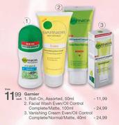 Garnier Facial Wash Even/Oil Control Complete/Matte-100ml Each 
