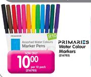 Primaries Water Colour Markers-per 12 pack