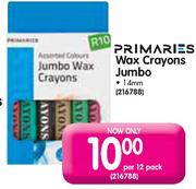 Primaries Wax Crayons Jumbo 14mm-per 12 pack
