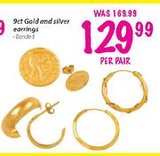 9ct Gold & Silver Earring-Per Pair