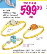 9ct Gold Birthstone Rings With Precious & Semi Precious Stones-Each