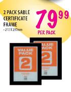 2 Pack Sable Certificate Frame-210 x 297mm Per Pack