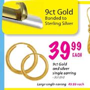 9ct Gold & Silver Single Earring-Each 