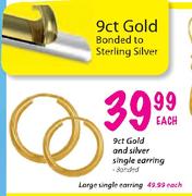 9ct Gold & Silver Large Single Earring-Each 