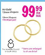 9ct Gold 15mm Sleepers-Per Pair