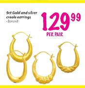 9ct Gold & Silver Creole Earring-Per Pair