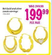 9ct Gold & Silver Creole Earring-Per Pair