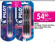 Pilot G2 Black 3 Pack Gel Pens Plus 2 Blue Pens Free-per 5 pack