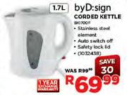 by:Dsign 1.7Ltr Cordless Kettle
