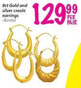 9ct Gold & Silver Creole Earring-Per Pair