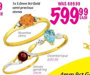 1x5.0mm 9ct Gold Semi Precious Stones-Each