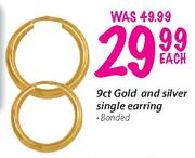 9ct Gold & Silver Single Earring-Each