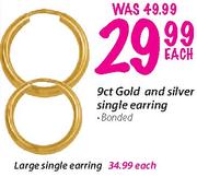 9ct Gold & Silver Large Single Earring-Each