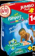 Pampers Active Baby Disposable Nappies-58/62/70/82's