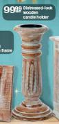 Distressed-Look Wooden Candle Holder-Each