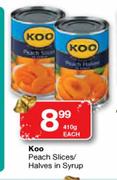 Koo Peach Slices/Halves In Syrup-410g Each