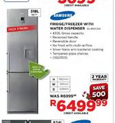 Samsung Fridge/Freezer With Water Dispenser-318Ltr Nett