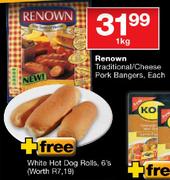 Renown Traditional/Cheese Pork Bangers - Each