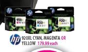 HP 920XL Cyan, Magenta or Yellow-each