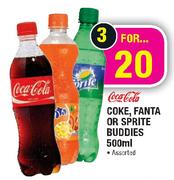 Coca-Cola Coke, Fanta or Sprite Buddies-3 x500ml