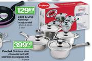 Prochef Stainless Steel Cookware Set with Stainless Steel/Glass Lids-8 Piece Per Set