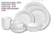 Main Stays Porcelain Dinnerware Cups & Saucers-4 Pack