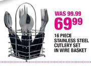 16-Piece Stainless Steel Cutlery Set In Wire Basket