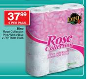 Dinu Rose Collection Pink/White/Blue 2-Ply Toilet Rolls-9 Per Pack