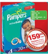 Pampers Active Baby Jumbo Pak Weggooidoeke Maxi-70's/Junior-58's/Mini-94's/Midi-82's Per Pack