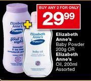 Elizabeth Anne's Baby Powder-2x200G Or Elizabeth Anne's Oil-2x200ml