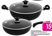  Kitchen Essentials 30cm Non-Stick Wok Glass Lid-Each