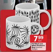 PnP Black And White Geometric Mug Assorted Designs-Each