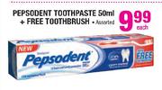 Pepsodent Toothpaste-50ml + Free Toothbrush Assorted-Each