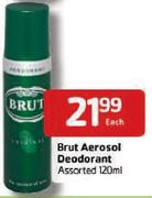 Brut Aerosol Deodrant Assorted-120ml Each