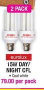 Eurolux 15W Day/Night CFL Cool White-2 Pack