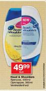 Head & Shoulders Sjampoe,400ml/Opknapper,360ml Verskeidenheid-Elk