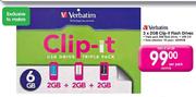 Verbatim 3 x 2GB Clip-It Flash Drives Per Pack