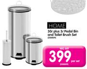 Home 30L Plus 3L Pedal Bin & Toilet Brush Set