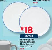 PnP Porcelain Rimmed Dinner Plate Assorted Colours-27cm Each