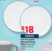 PnP Porcelain Rimmed Dinner Plate Assorted Colours -27cm Each